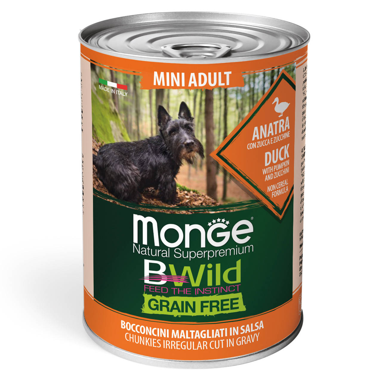 Monge Bwild Dog Mini Мясные кусочки в соусе с уткой, тыквой и цукини для взрослых собак мелких пород 400 гр
Monge Bwild Dog Mini Мясные кусочки в соусе с уткой, тыквой и цукини для взрослых собак мелких пород 400 гр