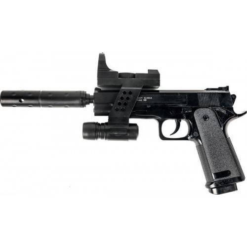 Детский игрушечный пистолет с глушителем и лазерным прицелом "Beretta 92 " Galaxy G053A, Черный
Детский игрушечный пистолет с глушителем и лазерным прицелом "Beretta 92 " Galaxy G053A, Черный