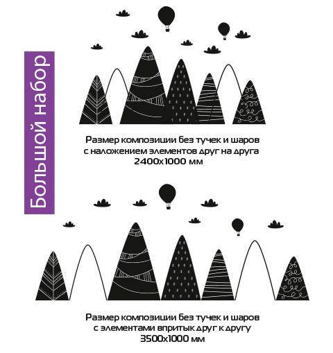 Наклейка на стену Скандинавские горы (тучки, воздушные шары, большая наклейка) матовая, Большой набор 2400х1000 мм, Разные цвета
Наклейка на стену Скандинавские горы (тучки, воздушные шары, большая наклейка) матовая, Большой набор 2400х1000 мм, Разные цвета