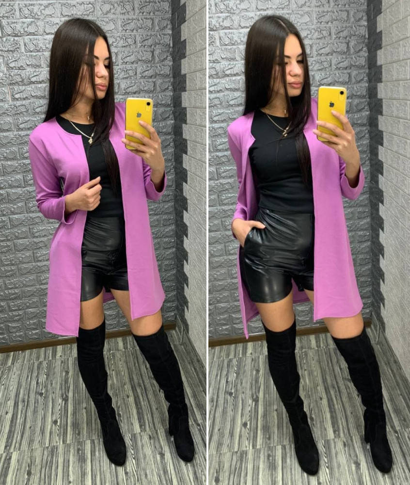 Женский удлиненный демисезонный жакет с карманами, Фуксия 
Женский удлиненный демисезонный жакет с карманами, Фуксия