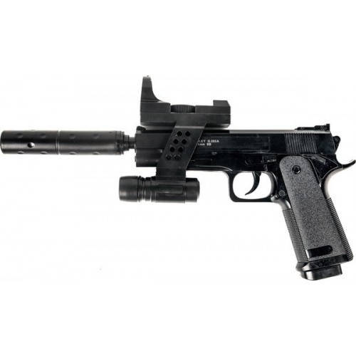 Игрушечный пистолет "Beretta 92 с глушителем и лазарным прицелом" Galaxy G053A Пластиковый, Черный
Игрушечный пистолет "Beretta 92 с глушителем и лазарным прицелом" Galaxy G053A Пластиковый, Черный