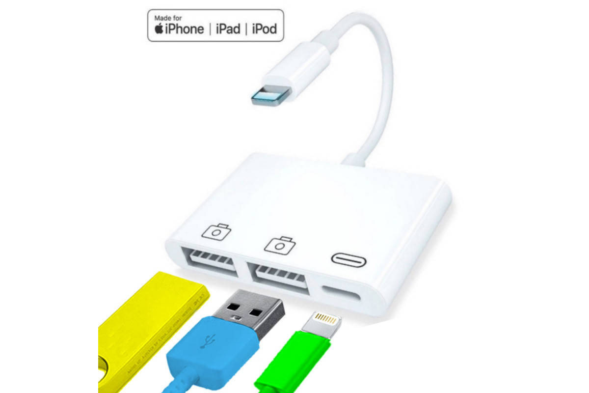 Переходник для iPhone на 2 USB адаптер для iPad на флешку кабель для подключения камеры с разъемом зарядки, Белый
Переходник для iPhone на 2 USB адаптер для iPad на флешку кабель для подключения камеры с разъемом зарядки, Белый