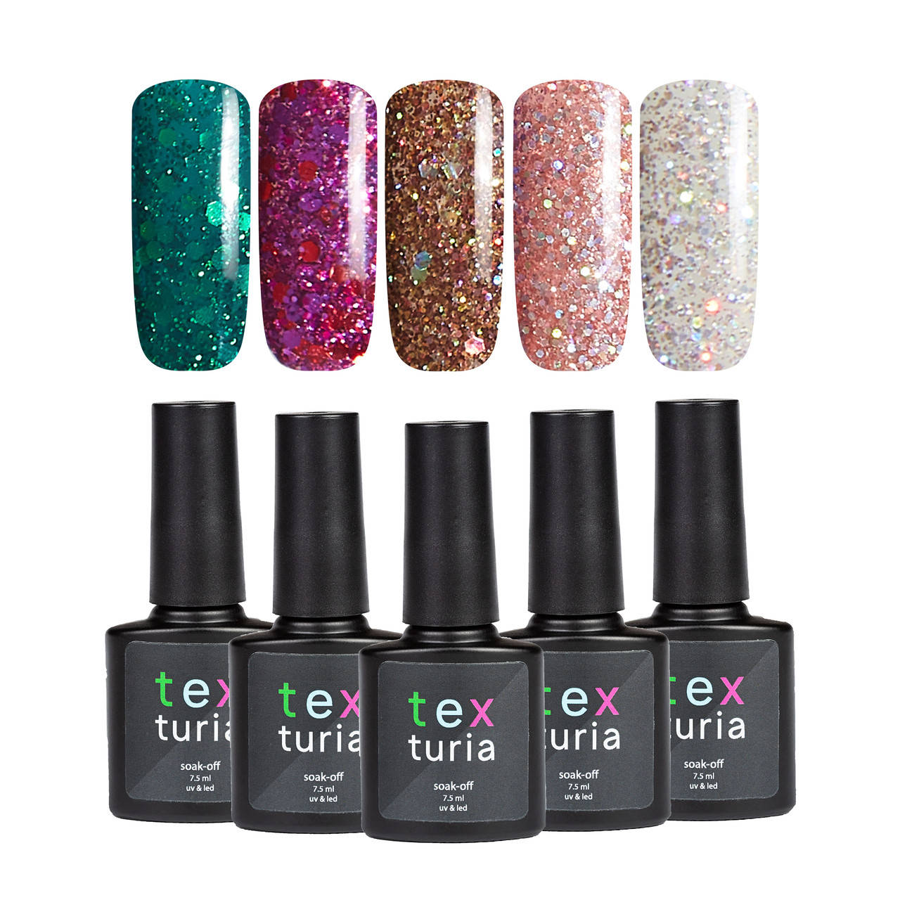 Набор 5 шт гель-лаки для ногтей texturia с блестками 7.5 мл
Набор 5 шт гель-лаки для ногтей texturia с блестками 7.5 мл