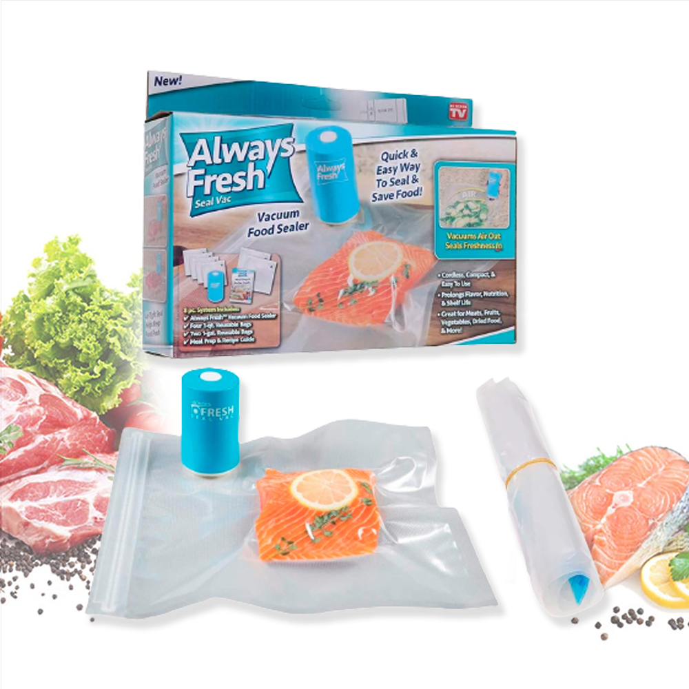 Вакуумный упаковщик для продуктов Always Fresh 6 пакетов / Аппарат для вакуумной упаковки еды
Вакуумный упаковщик для продуктов Always Fresh 6 пакетов / Аппарат для вакуумной упаковки еды