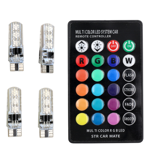 Светодиодная подсветка салона автомобиля с пультом ДУ RGB 5050 SMD T10 194 168 W5W
Светодиодная подсветка салона автомобиля с пультом ДУ RGB 5050 SMD T10 194 168 W5W