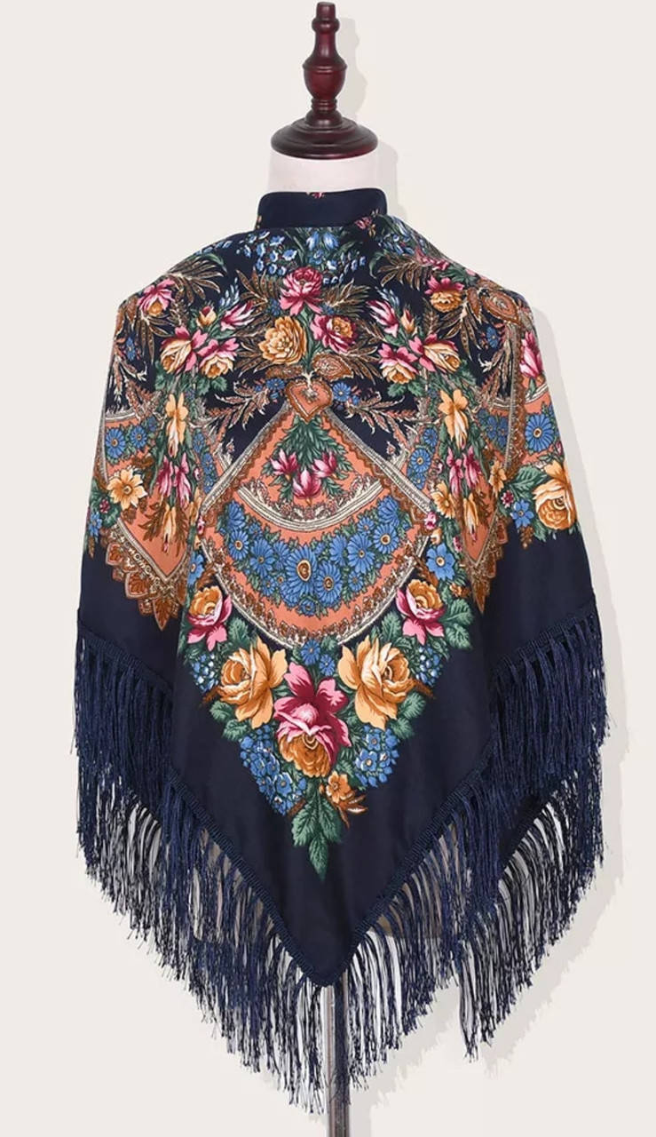 Роскошный Украинский Платок Темно-Синий. Платки Украинские Народные 
Роскошный Украинский Платок Темно-Синий. Платки Украинские Народные