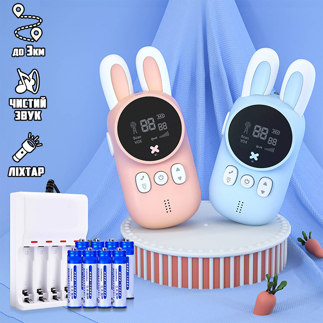 Две детские рации "Зайчик" с фонариком и зарядной станцией Funny Toy Walkie Talkie Rabbit аккумуляторные STR
Две детские рации "Зайчик" с фонариком и зарядной станцией Funny Toy Walkie Talkie Rabbit аккумуляторные STR