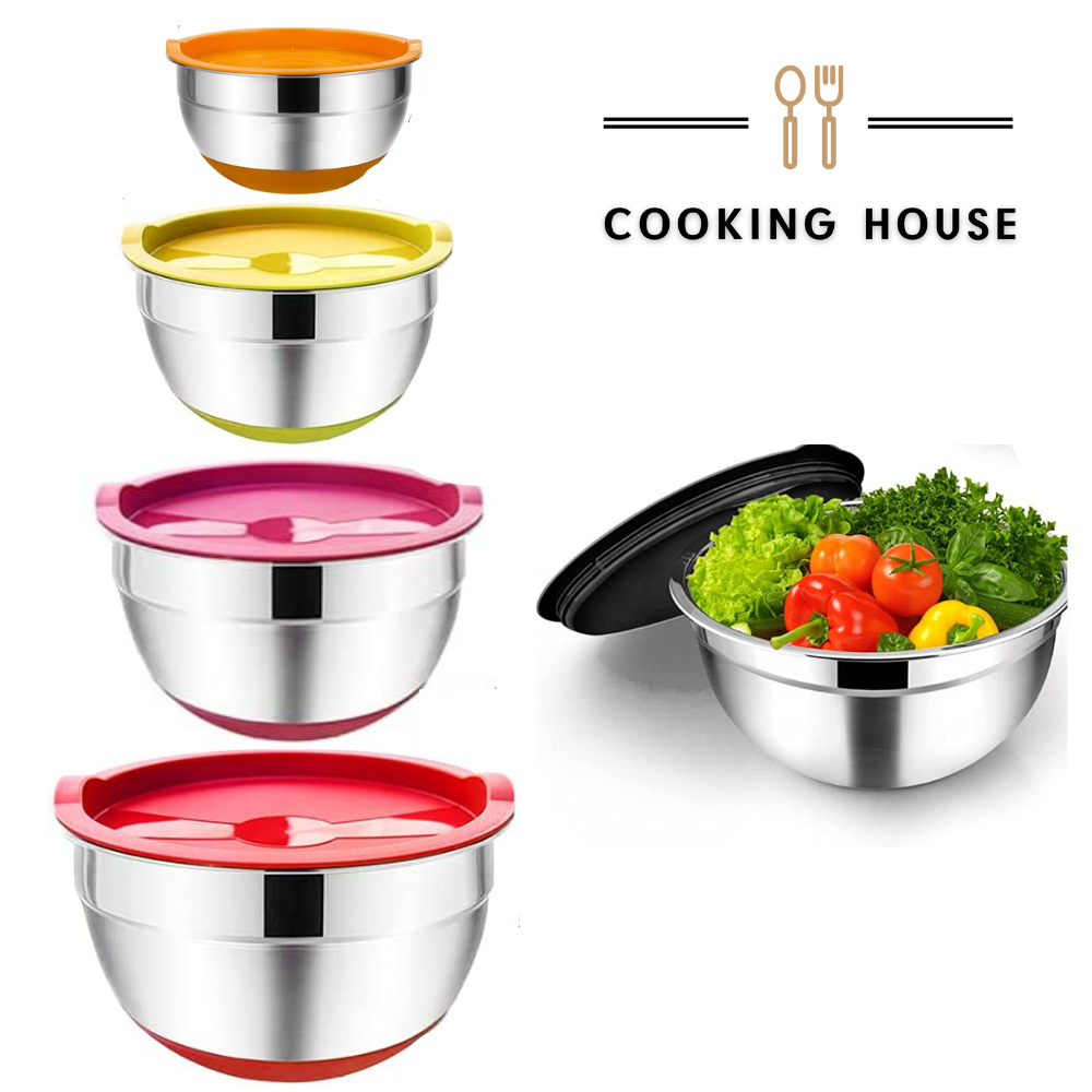Набор металлических мисок Cooking House с силиконовым дном и крышкой — 4 шт, Разные цвета
Набор металлических мисок Cooking House с силиконовым дном и крышкой — 4 шт, Разные цвета
