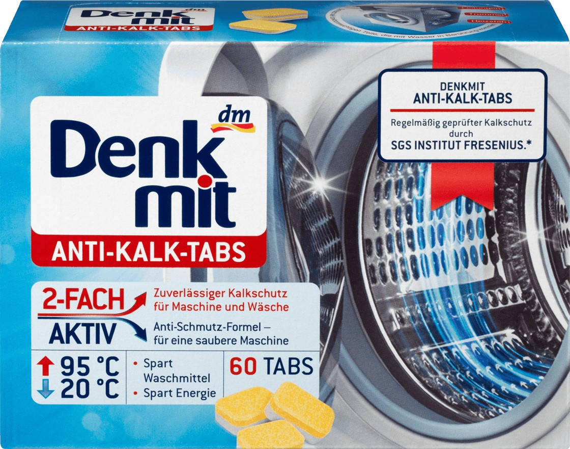 Таблетки проти накипу в пральних машинах Denkmit Waschmaschinenreiniger Tabs Anti-Kalk, 60 шт
Таблетки проти накипу в пральних машинах Denkmit Waschmaschinenreiniger Tabs Anti-Kalk, 60 шт