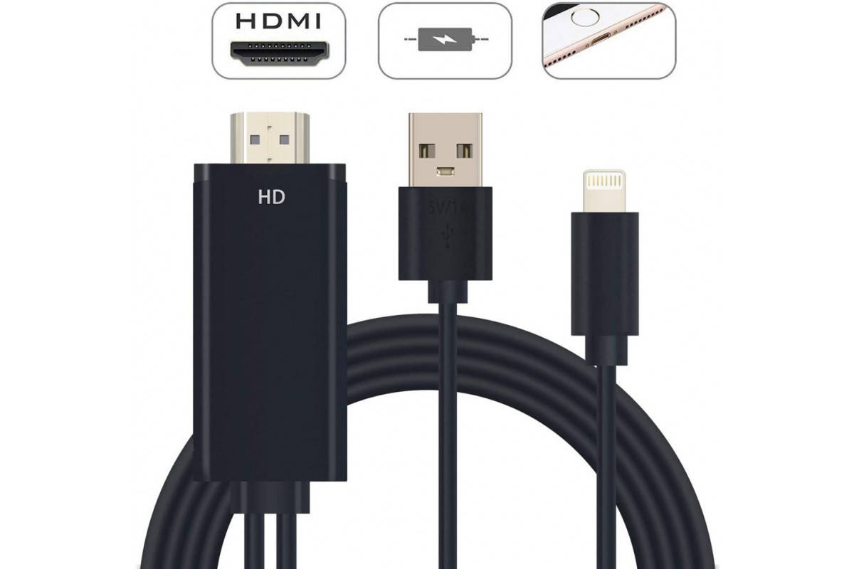 Переходник для iPhone на HDMI адаптер для iPad на 4K HDTV для телевизора кабель с iPhone to TV 1080P, Черный 
Переходник для iPhone на HDMI адаптер для iPad на 4K HDTV для телевизора кабель с iPhone to TV 1080P, Черный