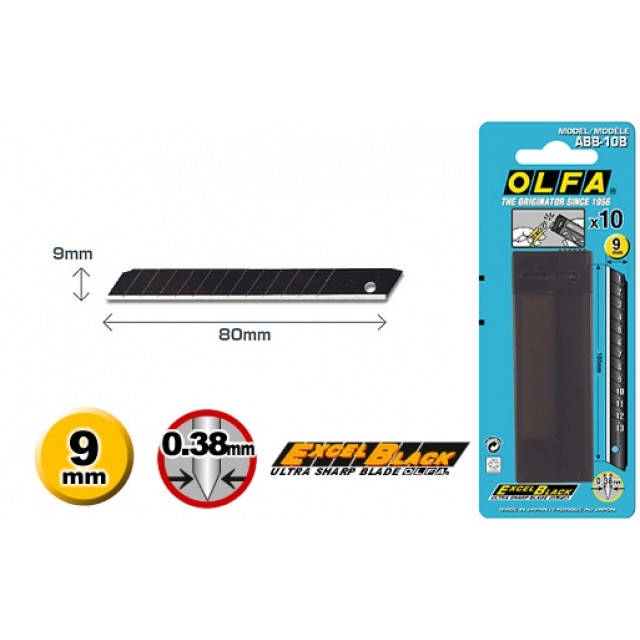 Лезвие OLFA ABB-10B черное сегментированное 9мм 10шт