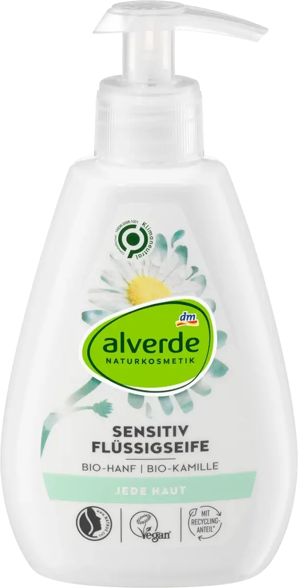 Органическое жидкое крем-мыло alverde NATURKOSMETIK Sensitiv Bio-Kamille Bio-Hanf, 300 мл.
Органическое жидкое крем-мыло alverde NATURKOSMETIK Sensitiv Bio-Kamille Bio-Hanf, 300 мл.