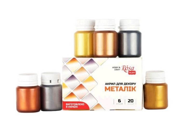 Набір акрилових фарб для декору, металіки, 6 кол.*20мл, ROSA ТАLENT, Разные цвета 
Набір акрилових фарб для декору, металіки, 6 кол.*20мл, ROSA ТАLENT, Разные цвета