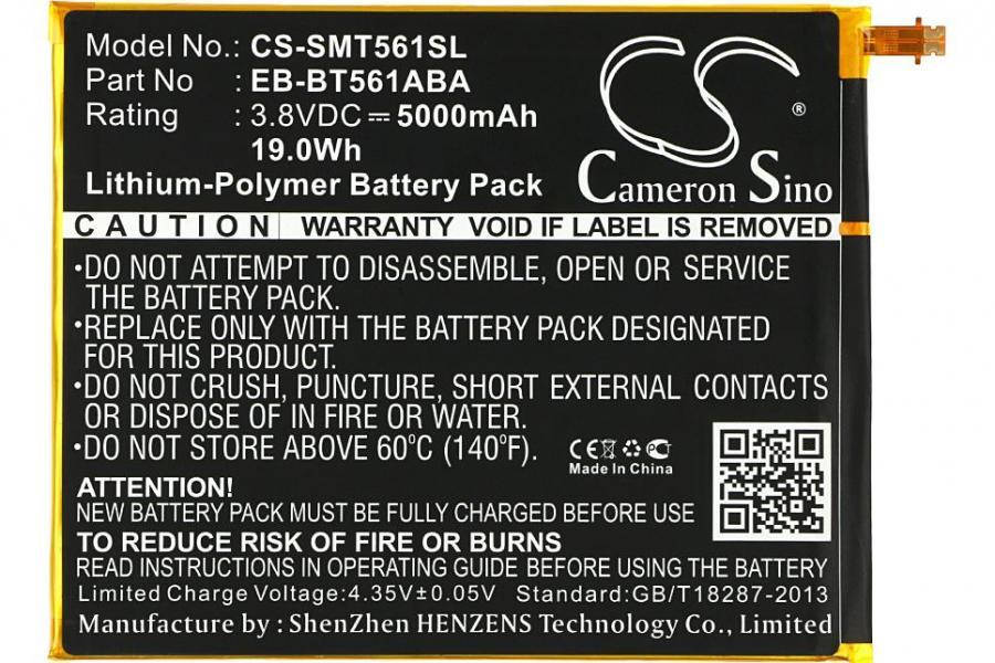 Аккумулятор Cameron Sino EB-BT561ABE для Samsung Galaxy Tab E 9.6 SM-T560 / T561 / T565 (5000 mAh)
Аккумулятор Cameron Sino EB-BT561ABE для Samsung Galaxy Tab E 9.6 SM-T560 / T561 / T565 (5000 mAh)