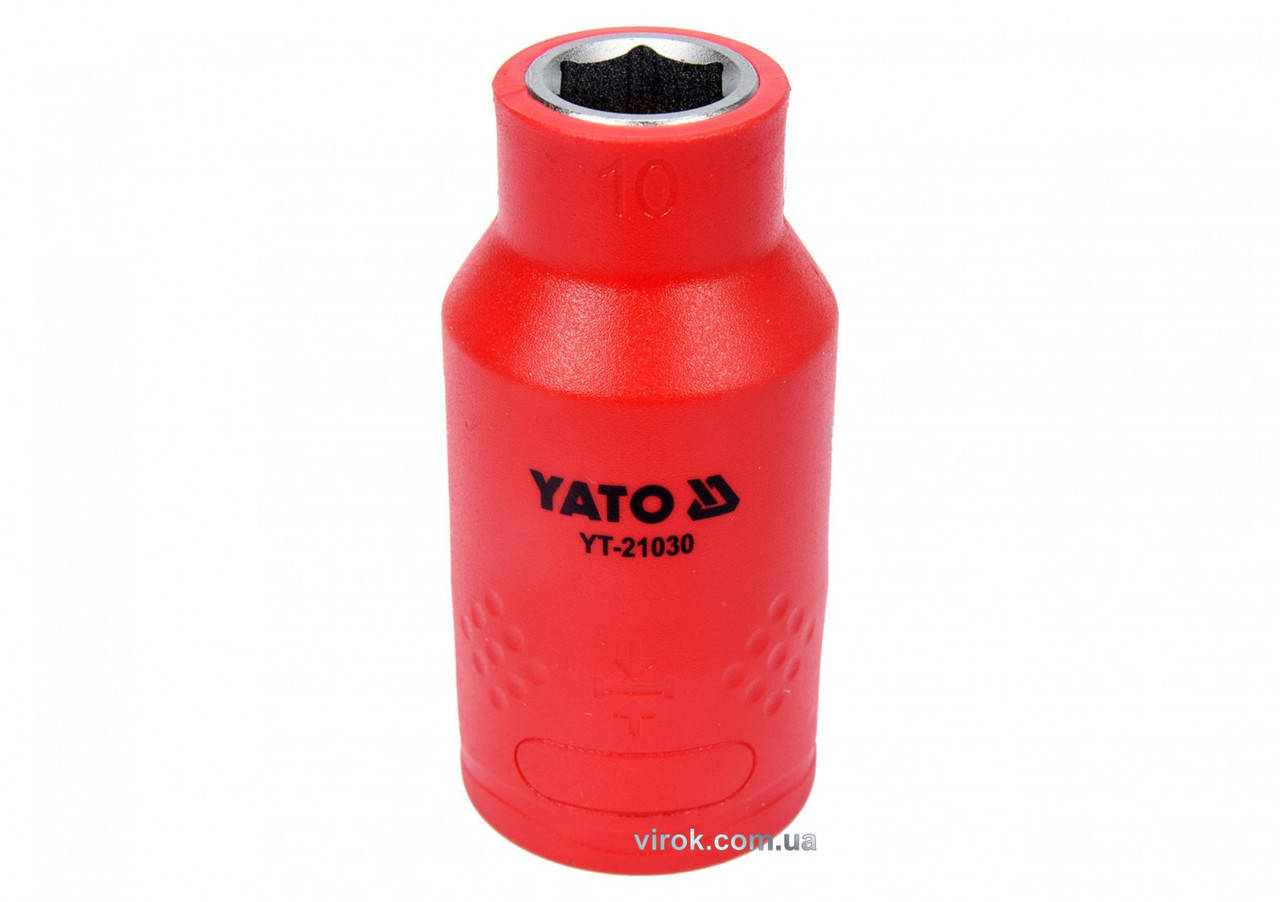 Головка торцевая шестигранная диэлектрическая YATO 1/2" М10 х 55/38 мм VDE до 1000 В YT-21030
Головка торцевая шестигранная диэлектрическая YATO 1/2" М10 х 55/38 мм VDE до 1000 В YT-21030