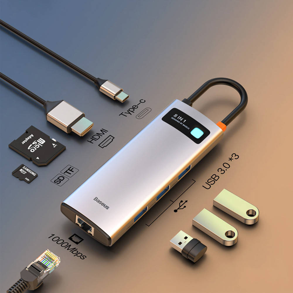 USB-C Хаб BASEUS 8в1 Metal Gleam Series Multifunctional Type-C HUB |3xUSB3.0 + 4KHD + RJ45 + Type-C + TF + SD|
USB-C Хаб BASEUS 8в1 Metal Gleam Series Multifunctional Type-C HUB |3xUSB3.0 + 4KHD + RJ45 + Type-C + TF + SD|