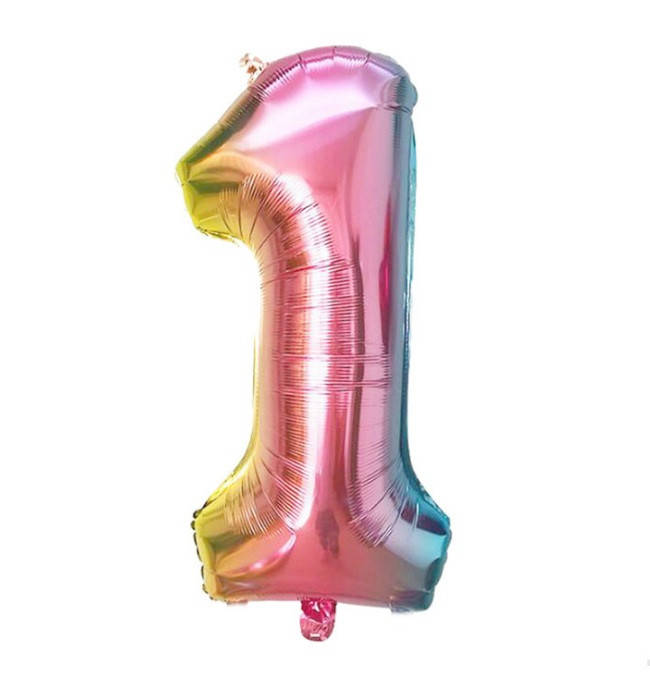 Фольгированная цифра Slim STAR градиент цветная "1" 30 "(76см) в упаковке