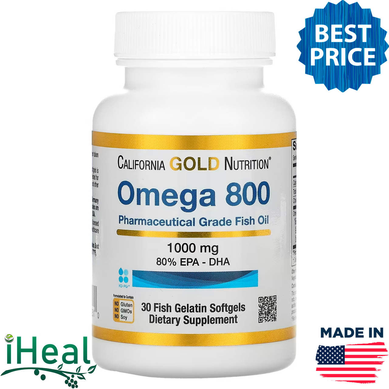 California Gold Nutrition, омега 800, рыбий жир фармацевтической чистоты, 80% ЭПК и ДГК, 1000 мг, 30 капсул
California Gold Nutrition, омега 800, рыбий жир фармацевтической чистоты, 80% ЭПК и ДГК, 1000 мг, 30 капсул