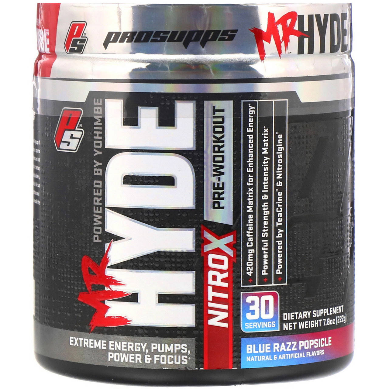 ProSupps, Mr. Hyde, Nitro X, предтренировочный комплекс со вкусом мороженого из голубой малины, 222 г,,
ProSupps, Mr. Hyde, Nitro X, предтренировочный комплекс со вкусом мороженого из голубой малины, 222 г,,