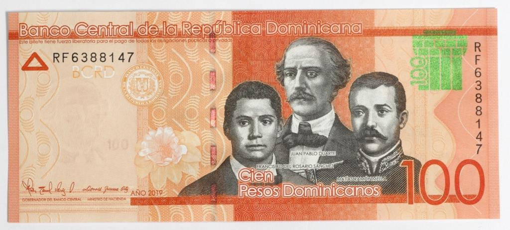 Банкнота Доминиканской Республики 100 песо 2019 г.
Банкнота Доминиканской Республики 100 песо 2019 г.