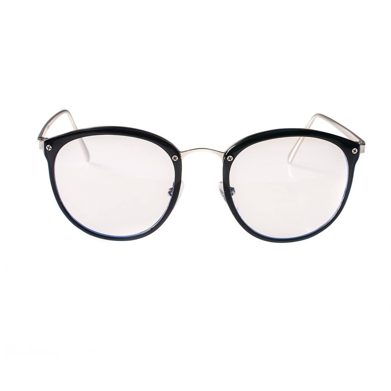 Очки для компьютера и телефона черные, стильные очки для работы круглые серебристые, Черный 
Очки для компьютера и телефона черные, стильные очки для работы круглые серебристые, Черный