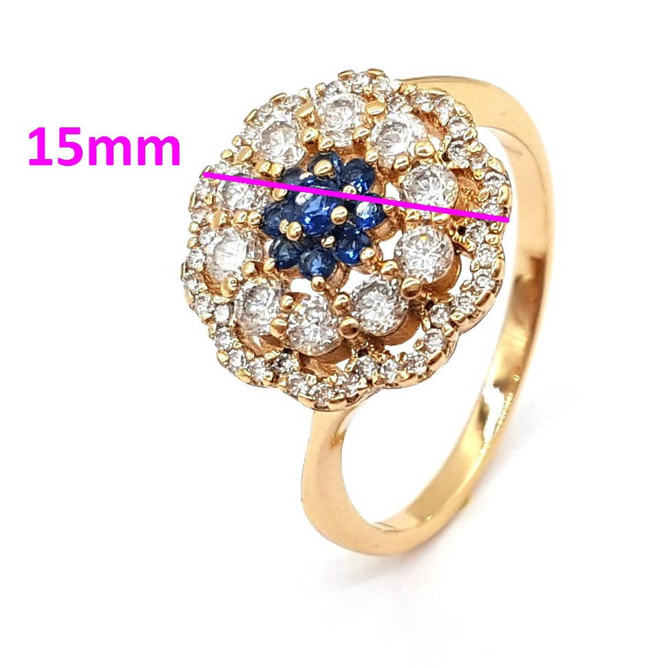 Кольцо позолоченное Цветочек с синим цирконием, p. 17,5. р 18 медсталь, 18К 
Кольцо позолоченное Цветочек с синим цирконием, p. 17,5. р 18 медсталь, 18К