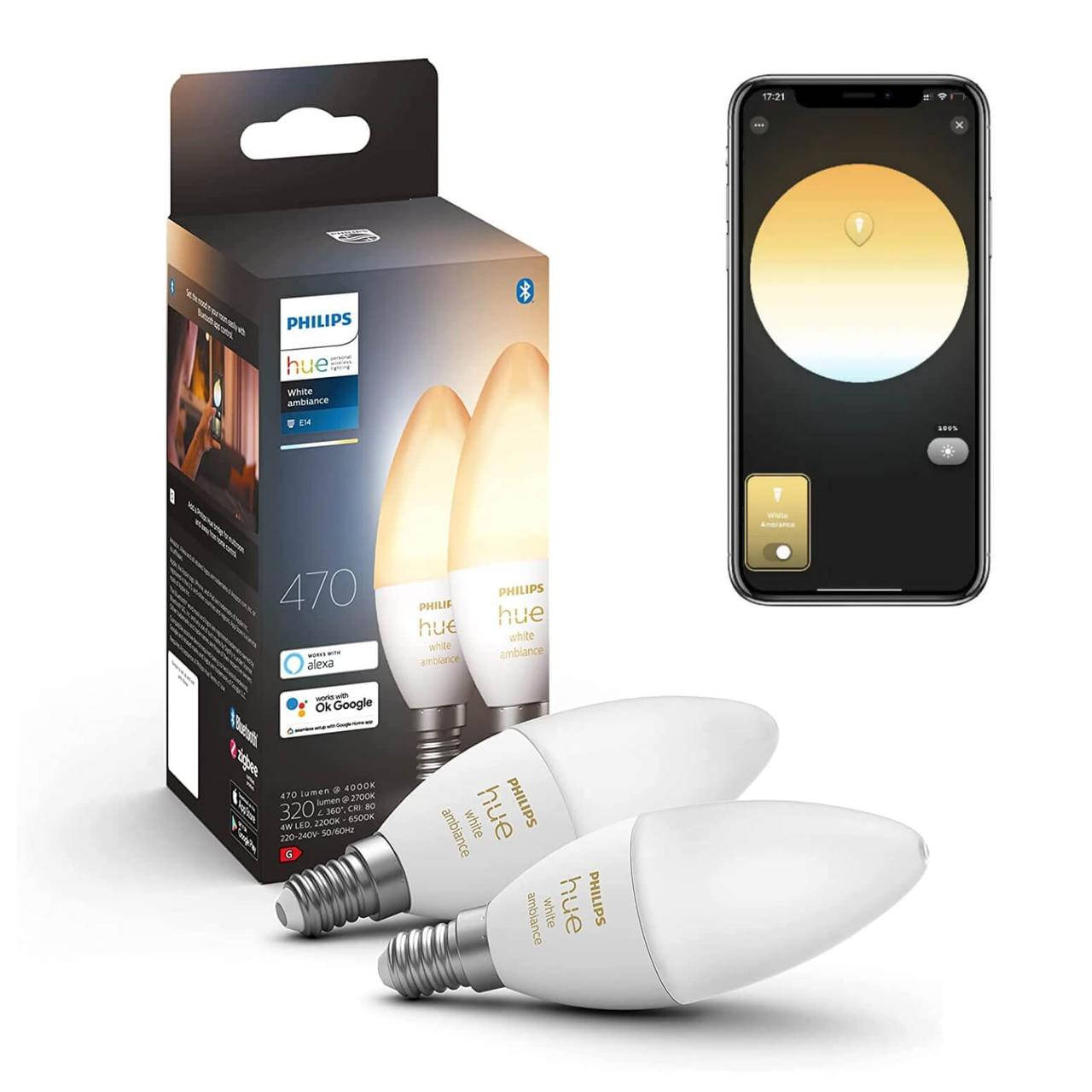 Светодиодные лампочки Philips Hue White Ambiance E14 470лм 40Вт 5.2W ZigBee, Bluetooth, Apple HomeKit 2шт.
Светодиодные лампочки Philips Hue White Ambiance E14 470лм 40Вт 5.2W ZigBee, Bluetooth, Apple HomeKit 2шт.
