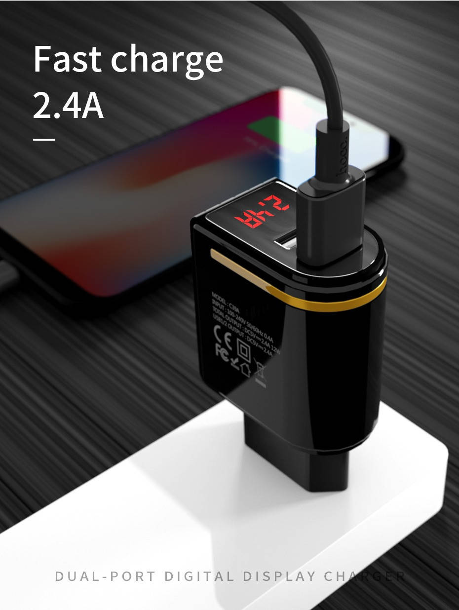 Зарядное устройство для телефона Hoco 2USB Charger LCD C39A блок питания для телефона, usb зарядка 2.4А (NV), Черный
Зарядное устройство для телефона Hoco 2USB Charger LCD C39A блок питания для телефона, usb зарядка 2.4А (NV), Черный
