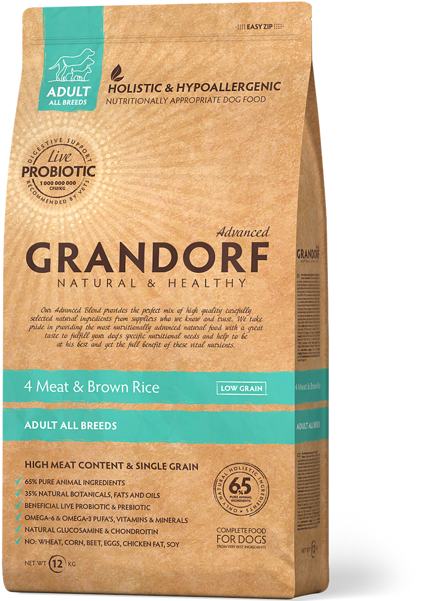 Grandorf (Грандорф) Living Probiotics 4 Meat & Brown Rice низкозерновой корм с 4 видами мяса, 12 кг
Grandorf (Грандорф) Living Probiotics 4 Meat & Brown Rice низкозерновой корм с 4 видами мяса, 12 кг