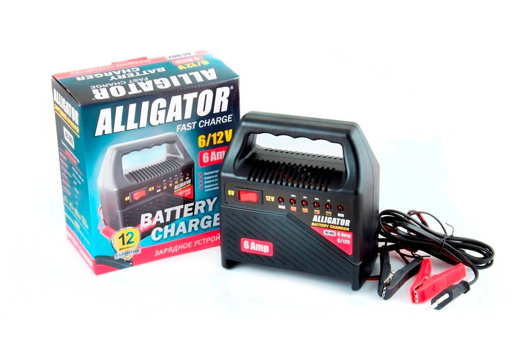 Зарядное устройство для автомобильного аккумулятора Alligator 6/12В 6А 15/80Ач (AC802)
Зарядное устройство для автомобильного аккумулятора Alligator 6/12В 6А 15/80Ач (AC802)