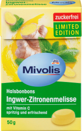 Mivolis Bonbon Ingwer-Zitronenmelisse zuckerfrei Леденцы без сахара имбирь мелисса c экстрактами 18 трав 50 г
Mivolis Bonbon Ingwer-Zitronenmelisse zuckerfrei Леденцы без сахара имбирь мелисса c экстрактами 18 трав 50 г