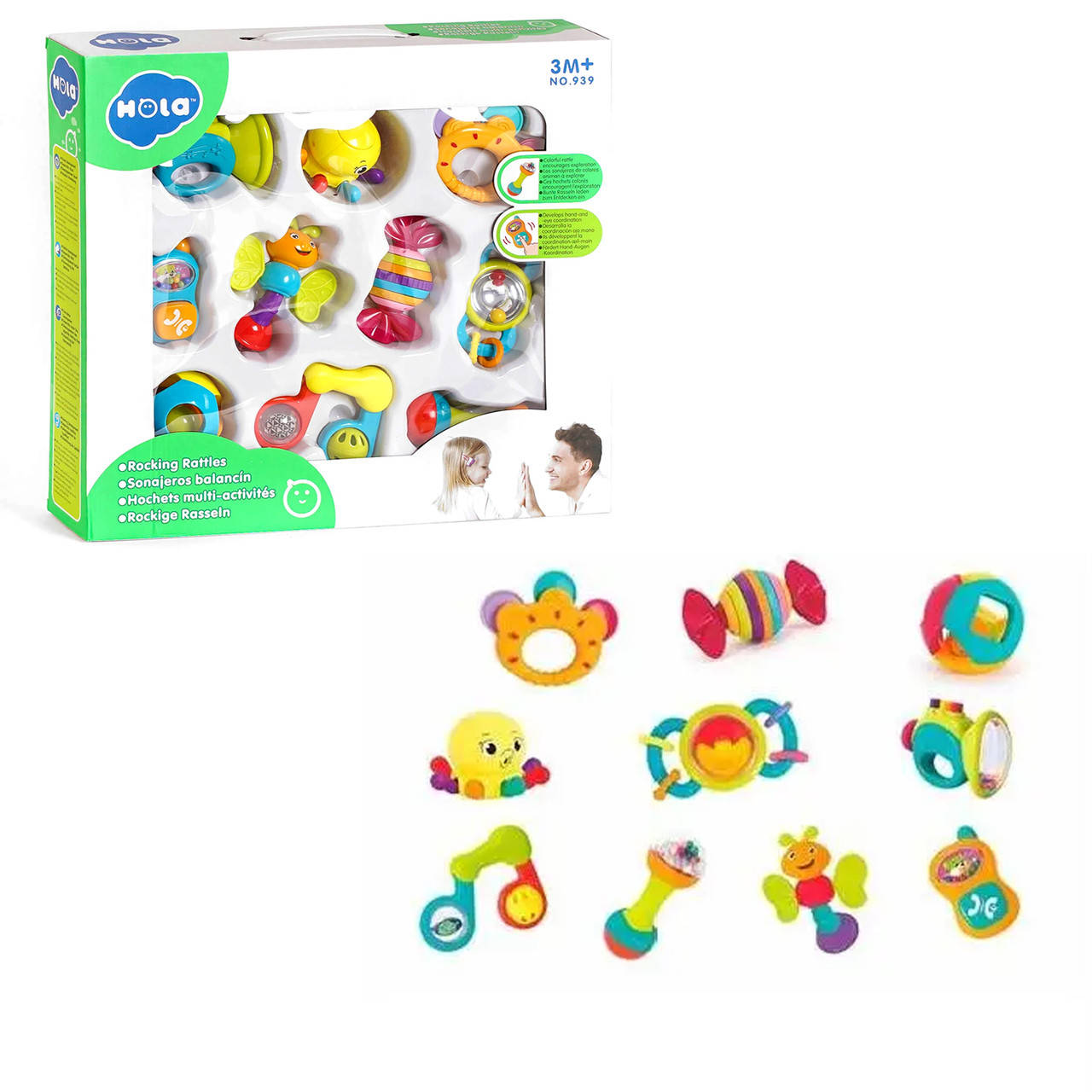 Набор погремушек (10 предметов, звуковые игрушки, телефон, гудок, в коробке) 939, Разные цвета
Набор погремушек (10 предметов, звуковые игрушки, телефон, гудок, в коробке) 939, Разные цвета