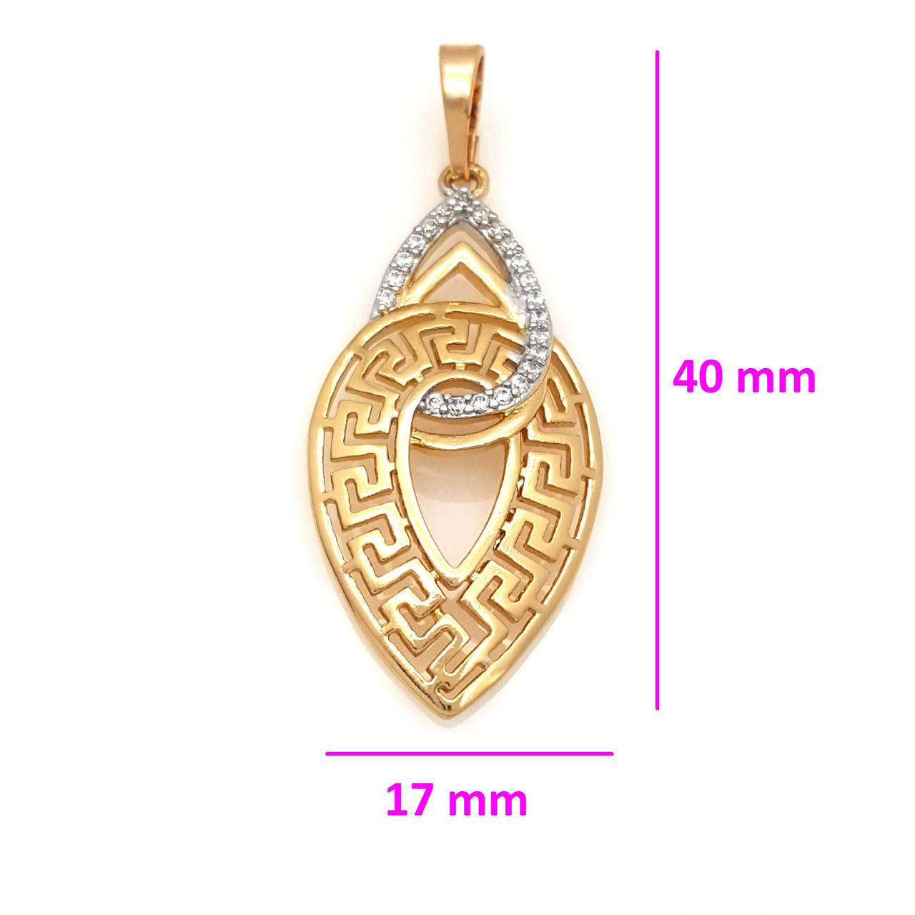 Кулон Две Капельки, с греческим рисунком и камнями, позолота + родий
Кулон Две Капельки, с греческим рисунком и камнями, позолота + родий