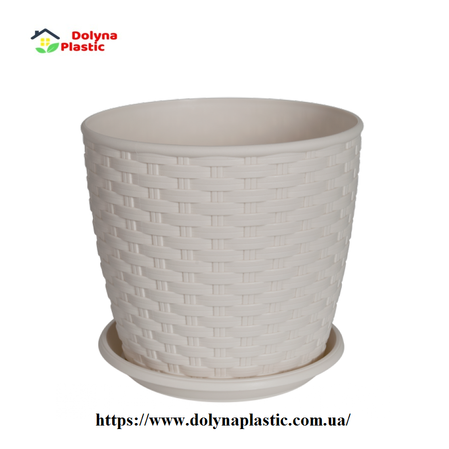 Горшок для цветов Ротанг диаметр 30см высота 27.5см. белая роза (крем) с тарелкою 
Горшок для цветов Ротанг диаметр 30см высота 27.5см. белая роза (крем) с тарелкою
