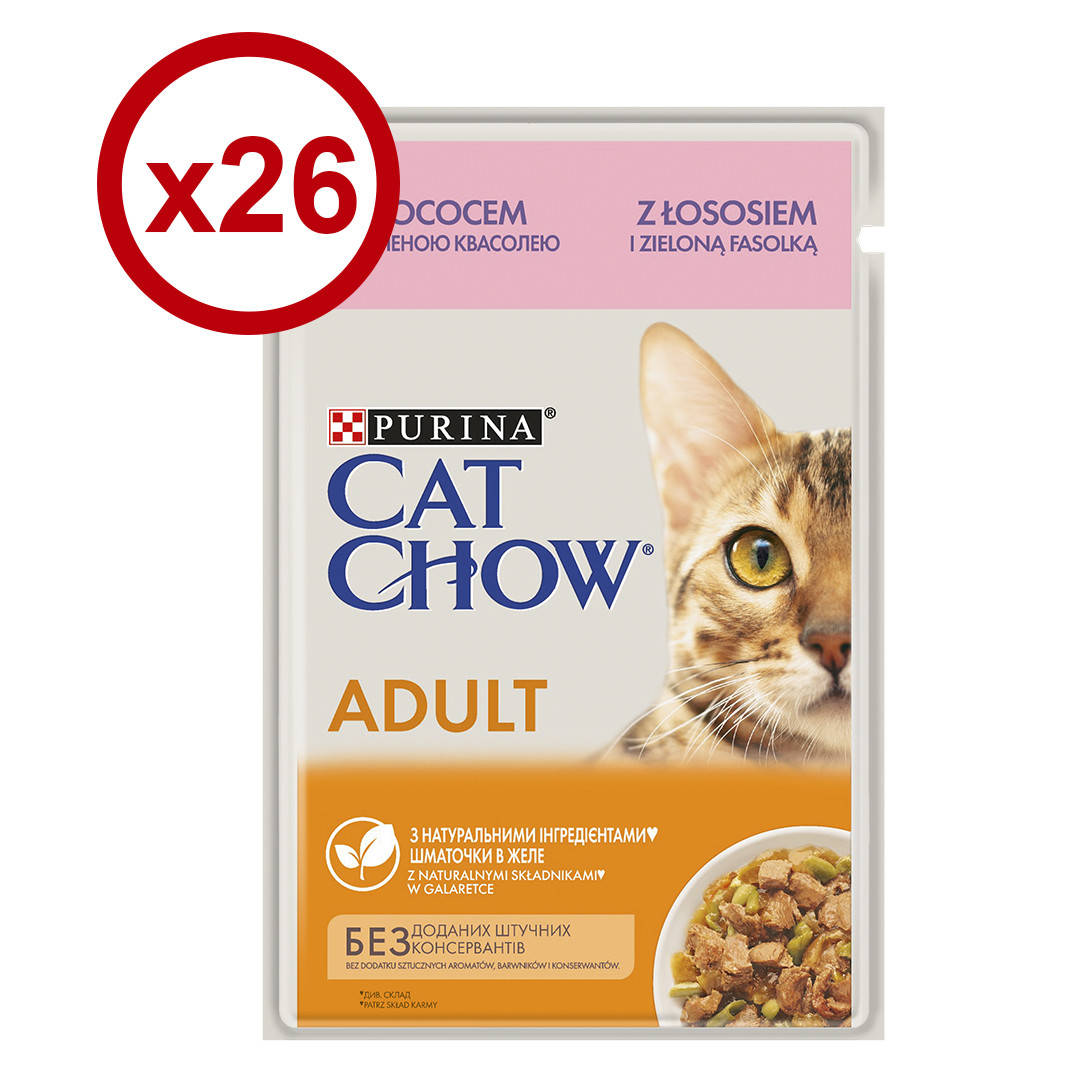 Cat Chow паучи 85г *26шт с лососем и зеленой фасолью для кошек 
Cat Chow паучи 85г *26шт с лососем и зеленой фасолью для кошек