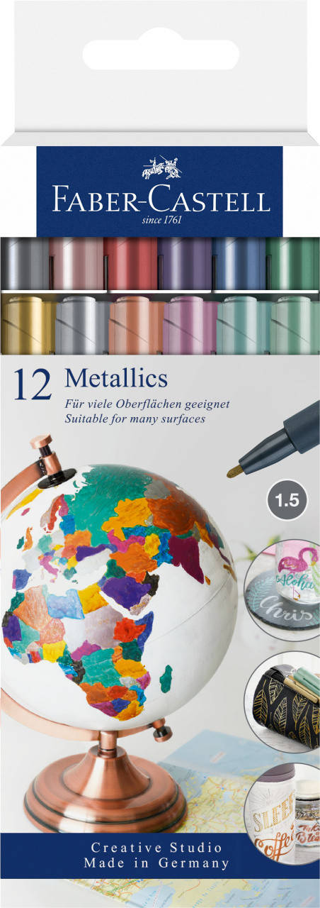 Набор тонких маркеров металликов для декорирования Faber-Castell Metallics Marker M (1,5 мм) 12 цветов, 160713, Разные цвета
Набор тонких маркеров металликов для декорирования Faber-Castell Metallics Marker M (1,5 мм) 12 цветов, 160713, Разные цвета