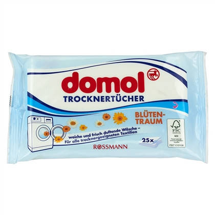 Domol Trocknertücher "Blütentraum" - Ароматизированные салфетки для сушки белья, 25 штук
Domol Trocknertücher "Blütentraum" - Ароматизированные салфетки для сушки белья, 25 штук