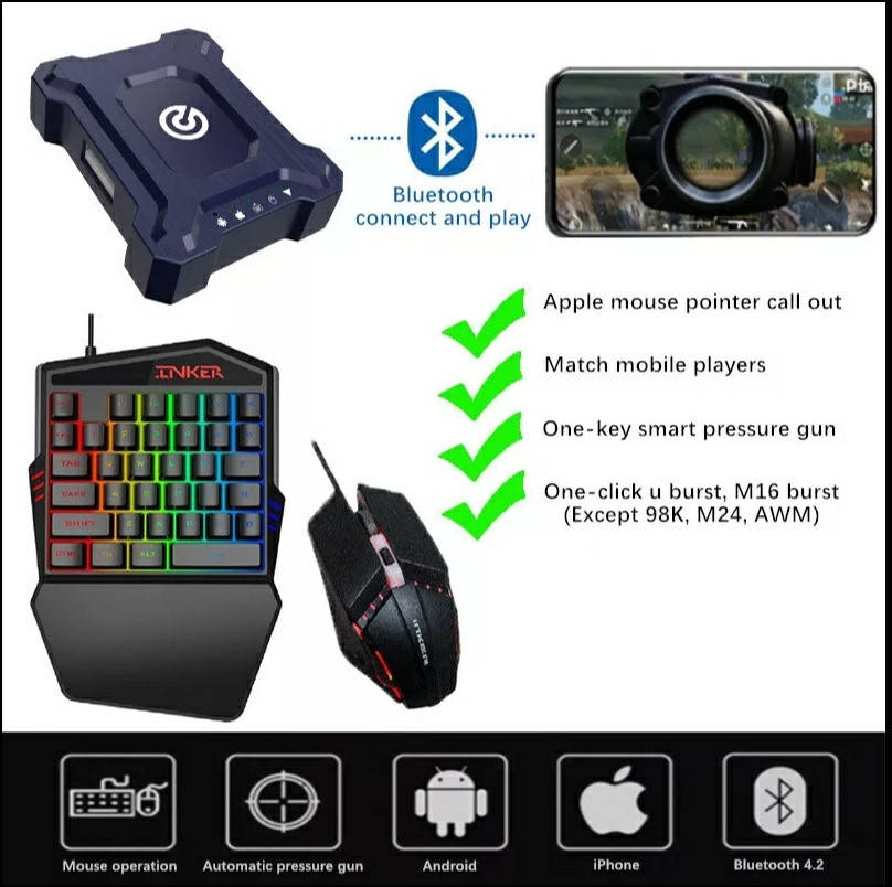 Геймпад P8 с игровой клавиатурой и мышкой Bluetooth конвертер с подставкой и охлаждением Union PUBG Mobile
Геймпад P8 с игровой клавиатурой и мышкой Bluetooth конвертер с подставкой и охлаждением Union PUBG Mobile