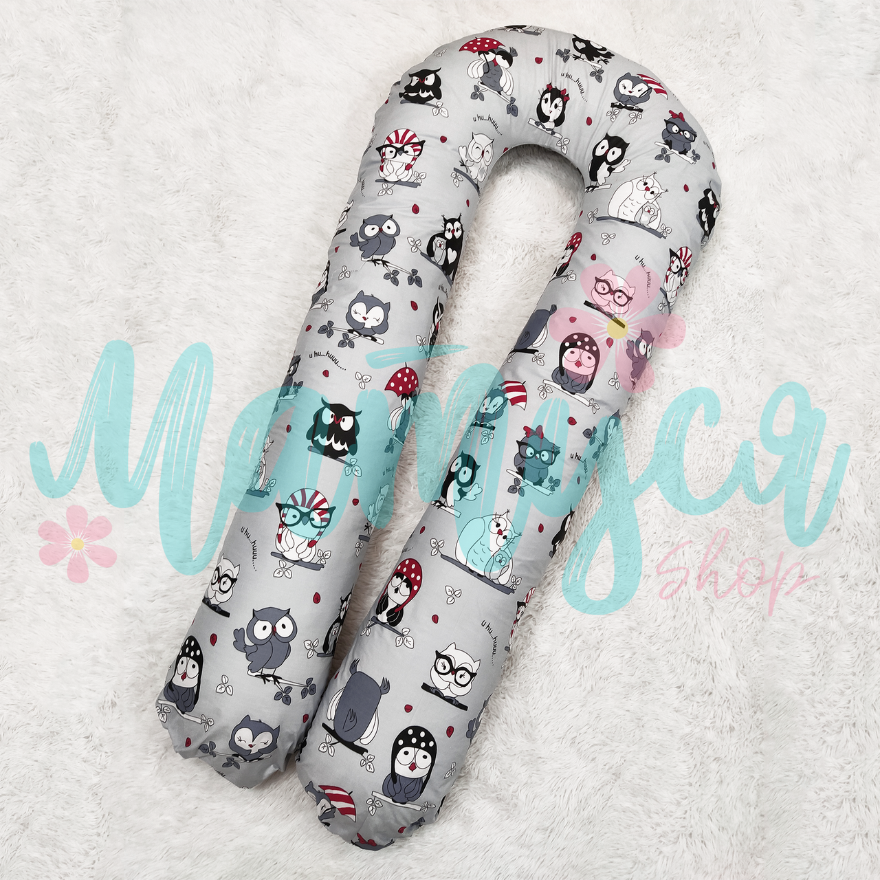 Подушка для беременных и кормления "обнимашка, подкова, u-образная" во весь рост - Совы на сером, Серый 
Подушка для беременных и кормления "обнимашка, подкова, u-образная" во весь рост - Совы на сером, Серый