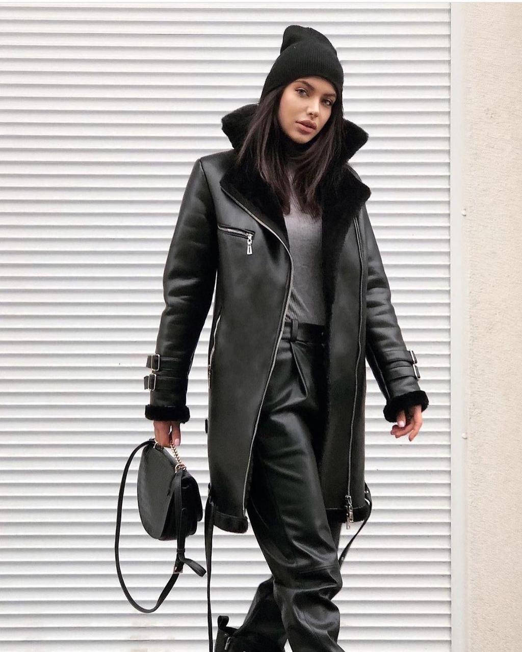 Женская дубленка Aviator из эко-кожи, с эко-мехом под мутона, черного цвета, до -15°, 90 см (XS, S-M, M-L, XL), Черный
Женская дубленка Aviator из эко-кожи, с эко-мехом под мутона, черного цвета, до -15°, 90 см (XS, S-M, M-L, XL), Черный