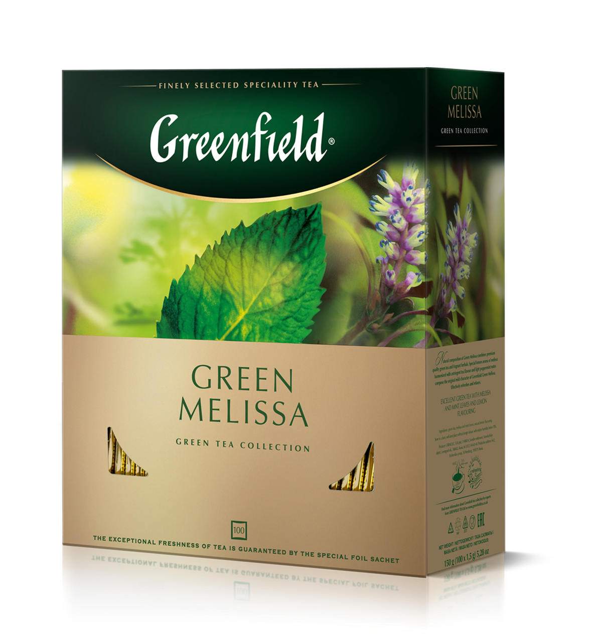 /Чай зелёный 15г*100 пакет Green Melissa GREENFIELD 
/Чай зелёный 15г*100 пакет Green Melissa GREENFIELD