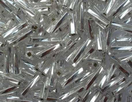 Стеклярус серебристый огонек, квадратное витое отверстие, длина 12мм, 50гр /78102 5`