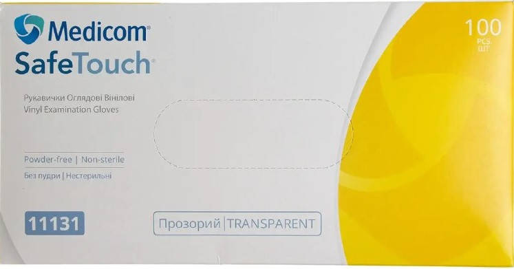 Перчатки виниловые смотровые, без пудры, SafeTouch Прозрачные (100 шт./уп.), ТМ Medicom, Прозрачный
Перчатки виниловые смотровые, без пудры, SafeTouch Прозрачные (100 шт./уп.), ТМ Medicom, Прозрачный