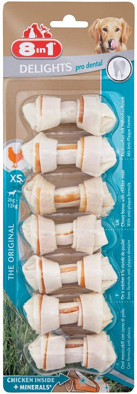 8in1 Delights Pro Dental XS Кости для чистки зубов с курицей для собак мелких пород 7см, 7шт
8in1 Delights Pro Dental XS Кости для чистки зубов с курицей для собак мелких пород 7см, 7шт