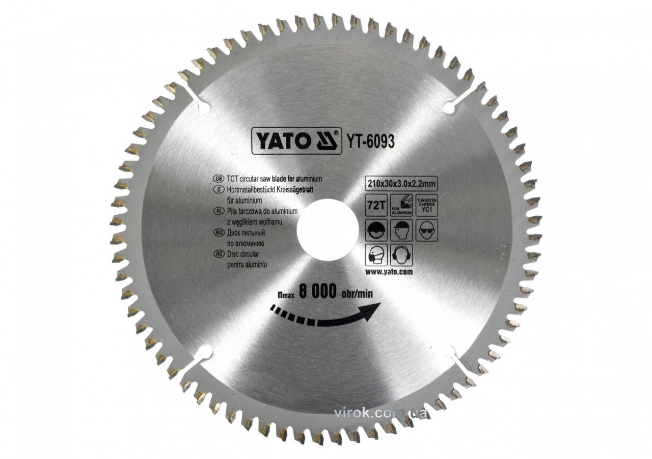 Диск пильный по алюминию YATO 210 х 30 х 3.0 x 2.2 мм 72 зубца R.P.M до 8000 1/мин YT-6093
Диск пильный по алюминию YATO 210 х 30 х 3.0 x 2.2 мм 72 зубца R.P.M до 8000 1/мин YT-6093