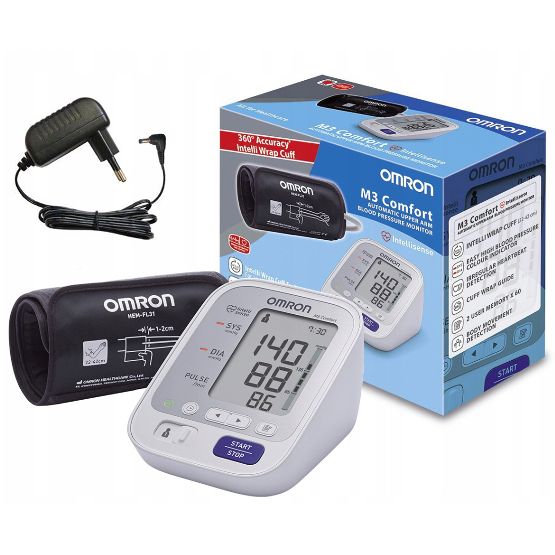 OMRON M3 Comfort - Тонометр автоматический, с манжетой Intelli Wrap (22-42см) + Адаптер S
OMRON M3 Comfort - Тонометр автоматический, с манжетой Intelli Wrap (22-42см) + Адаптер S