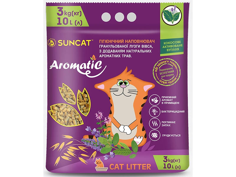 SUNCAT Aromatic Гранулированный овсяный наполнитель для кошачьего туалета, кокосовый активированный уголь 3 кг
SUNCAT Aromatic Гранулированный овсяный наполнитель для кошачьего туалета, кокосовый активированный уголь 3 кг
