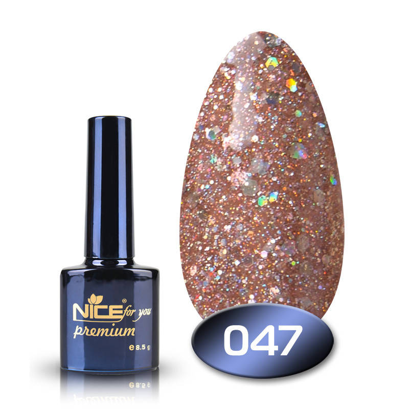 

Гель-лак Nice for you Premium 047 лиловый с голографическими хлопьями 8,5 мл