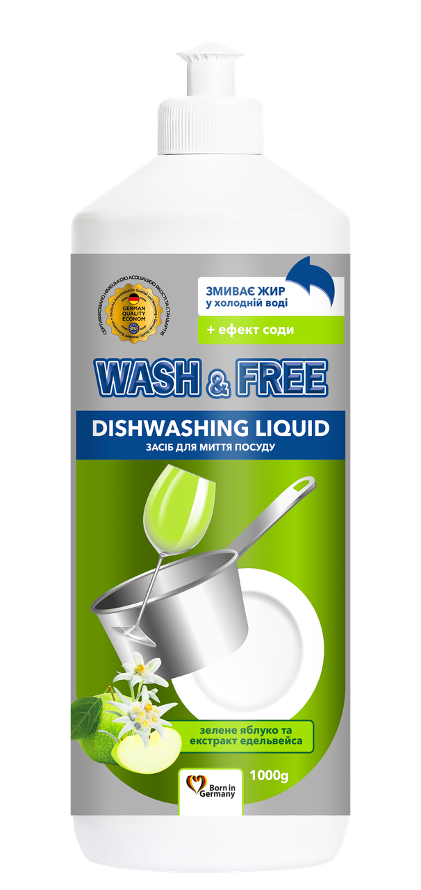 

Средство для мытья посуды "Wash&Free" зеленое яблоко и экстракт эдельвейса 1000г