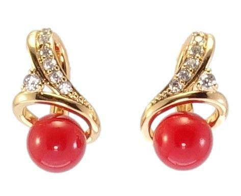 

Серьги Xuping Позолота 18K английский замок "Единство с красными шариками и цирконием"